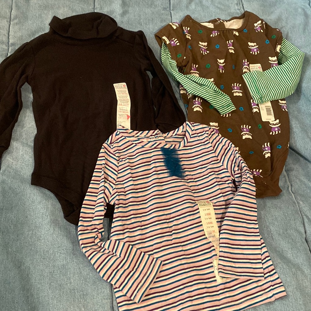 3 NWT New Tough skin 18m 2 bodysuits and one long sleeve tee striped with ruffle
